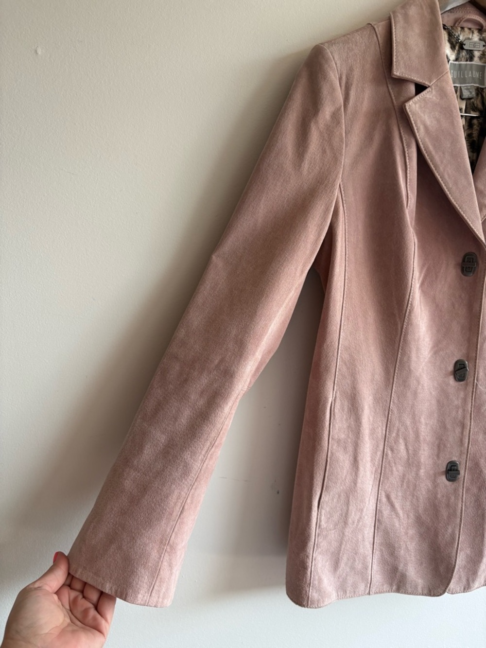 Guillaume Pink Leather Jacket Leopard Lining Tailored Blazer Size M - Picture 7 of 9